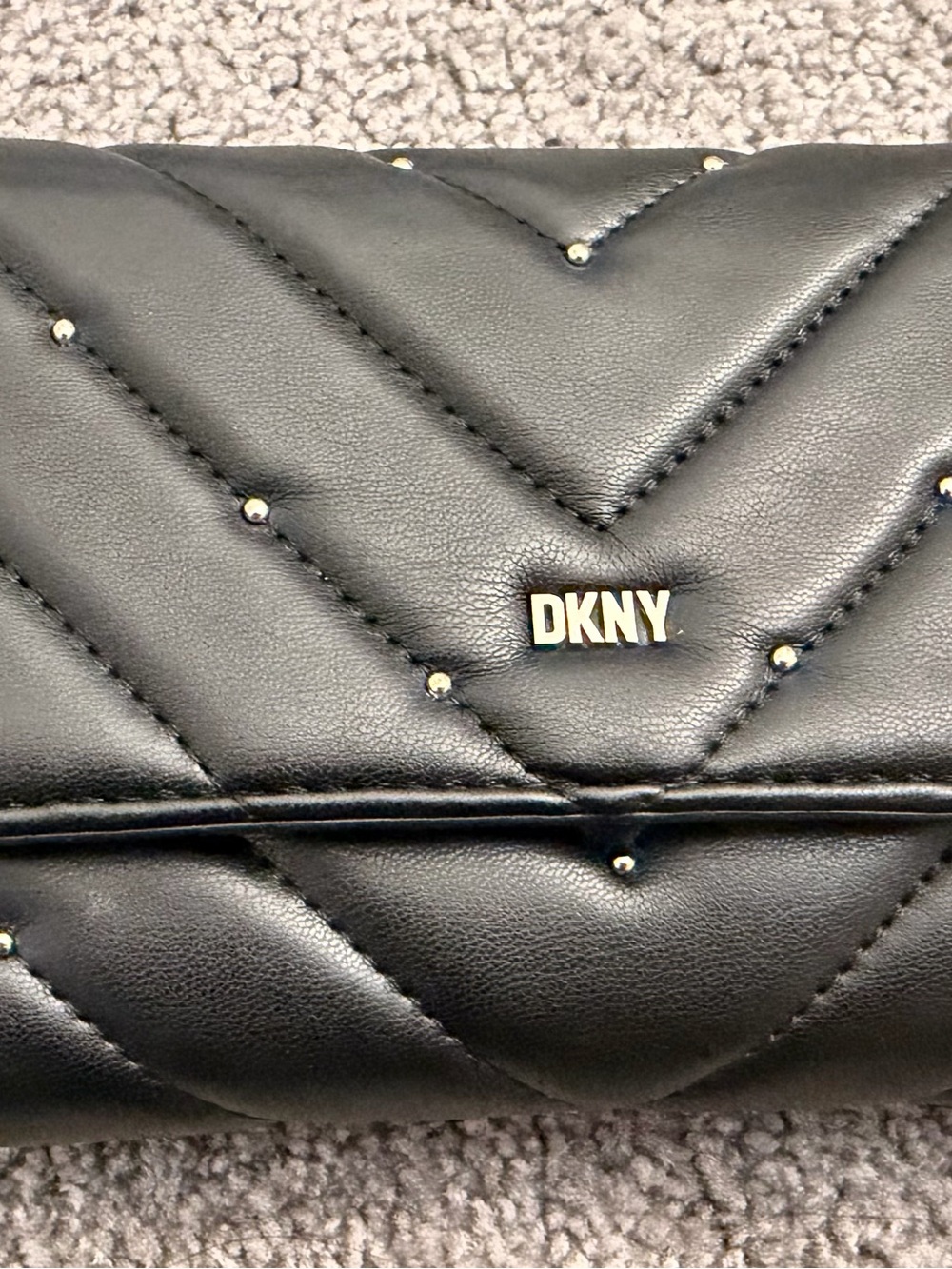 DKNY Black Quilted Leather Wallet with Stud Accents
